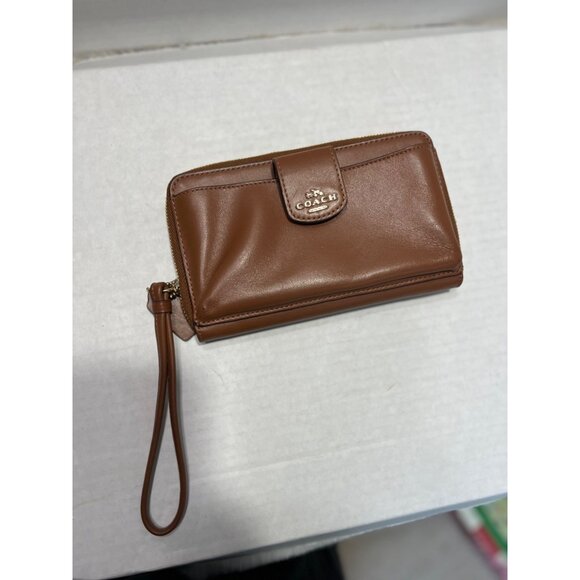 Coach Brown Leather  Wristlet Wallet With Card Slots & ID Window - Picture 4 of 7